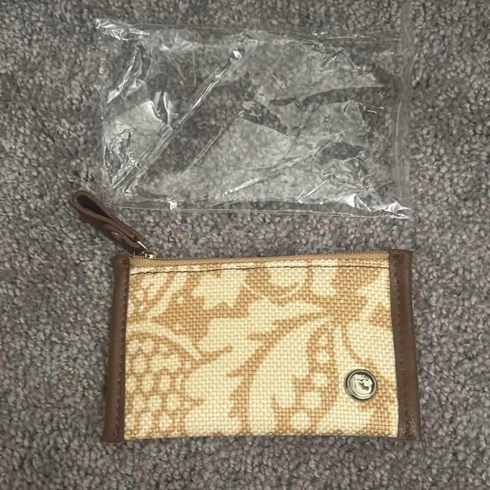 Spartina 449 Leather and Linen Brown and Cream Paisley Card Holder
